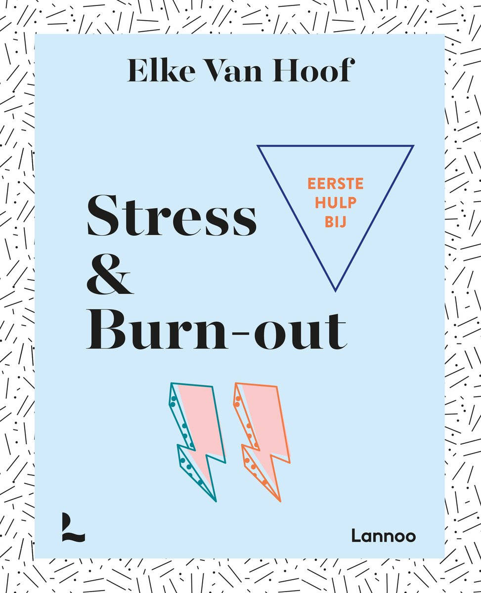 Boekomslag met de titel 'Stress & Burn-out' en een afbeelding van twee bliksemschichten.