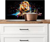 Spatscherm keuken 90x45 cm - Kookplaat achterwand Leeuw - Kleurrijk - Spetters - Muurbeschermer - Spatwand fornuis - Hoogwaardig aluminium