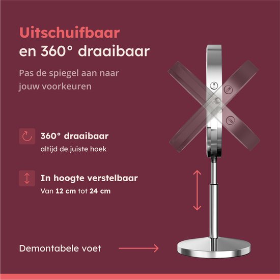 Grote verlichte make-upspiegel, 1X/10x dubbelzijdige 3 kleuren dimbare vergrootspiegel met licht, in hoogte verstelbare 8 inch oplaadbare opvouwbare spiegels 360 ° draaibaar touchscreen tafelblad