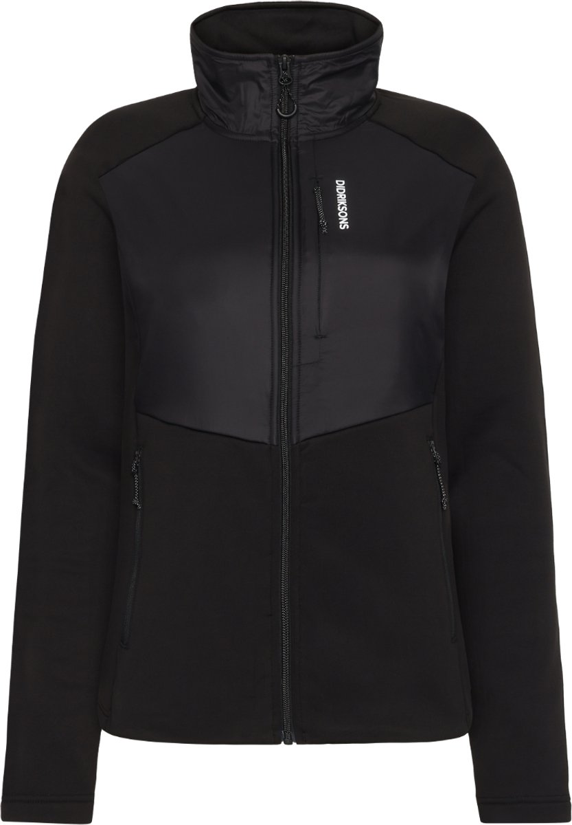 Didriksons Mija Fleecetrui Dames Lange rits fleece Zwart