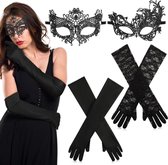 Xanthelle Spitze Maske Damen & Handschuhe Set, Venezianische Masquerade Mask Schwarz Für Karneval, Maskenball Und Gesicht Verkleidung