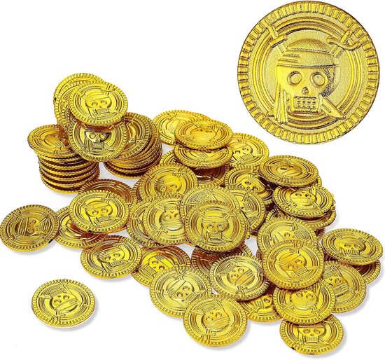 100 stuks gouden munten, piratenschat, kunststof, gouden thaler, kunstgouden munten, speelmunten, schattenzoeken, evenement, kinderverjaardag