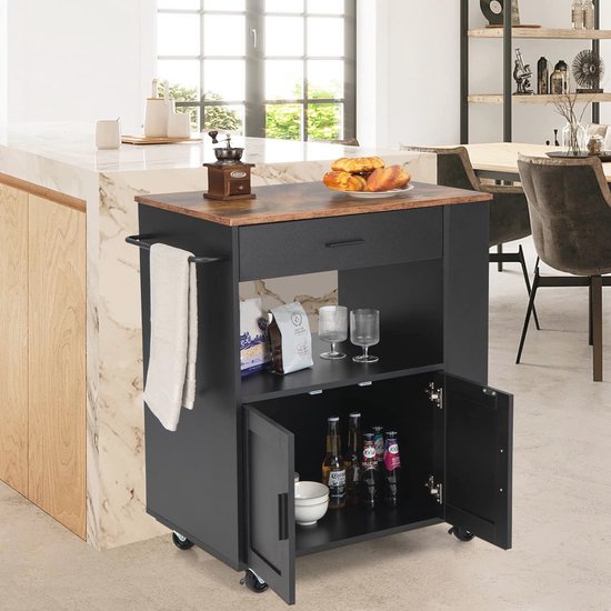 FKW79-HG Keukenkast op Wieltjes, Keuken Desserte met 3 Laden en