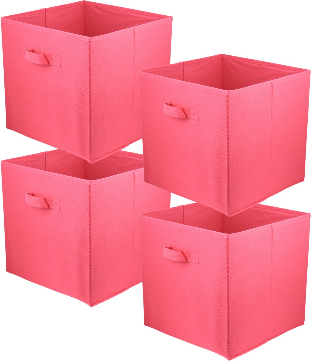 LAVITA - Textiel opbergmanden 31x31x31cm - Donkerroze stoffen vouwdozen voor kledingkast - Set van 4 stuks