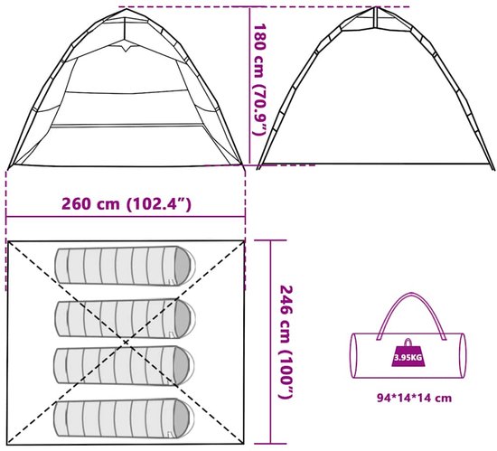 vidaXL - Tent - 4-persoons - snelontgrendeling - camouflage van Vidaxl — afbeelding 4
