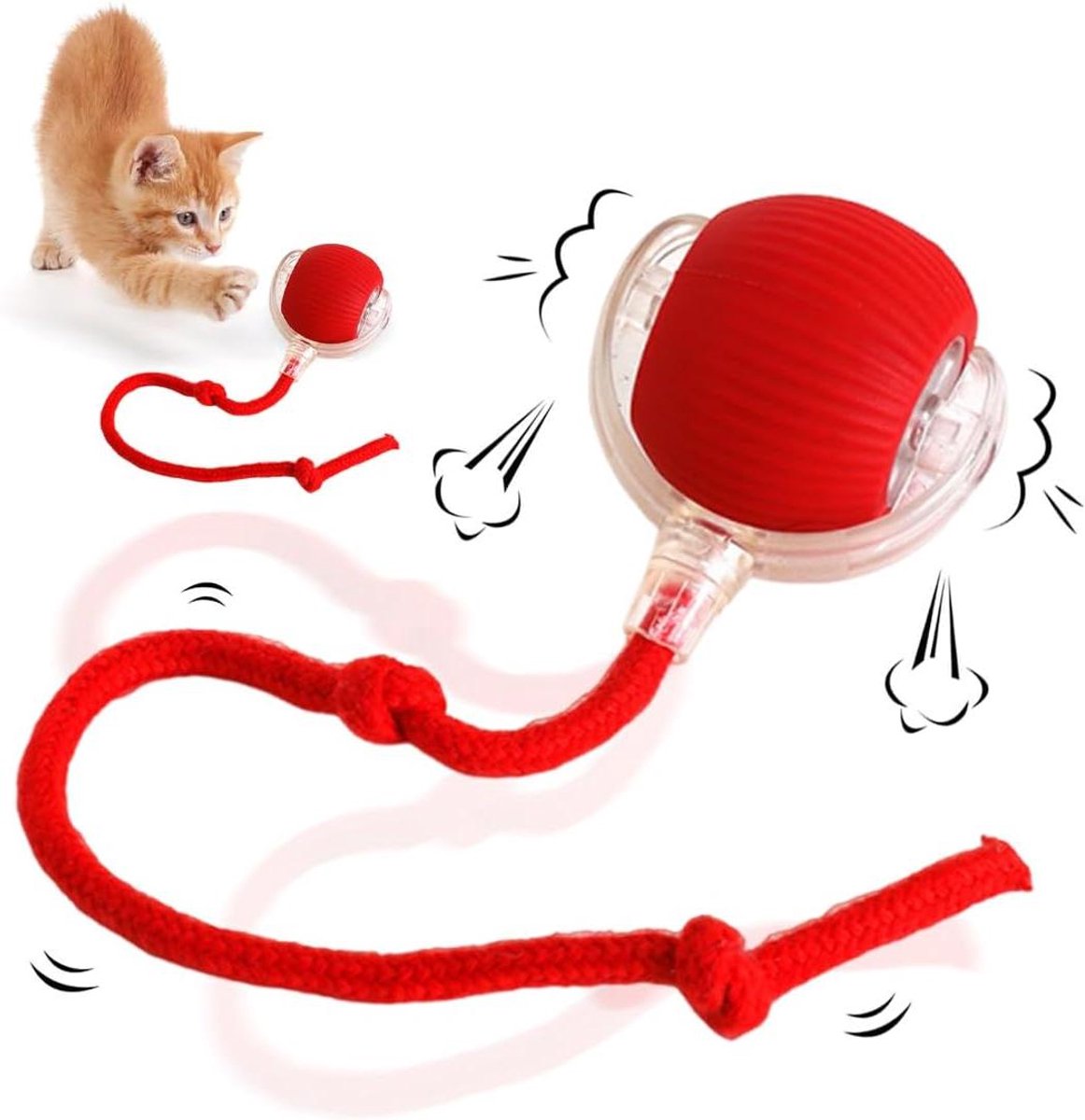 1 stuk Tomedeks interactief kattenspeelgoed voor thuis met USB oplaadbaar en 3 bedrijfsmodi - rood