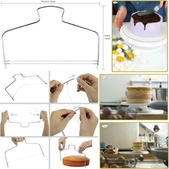 Nifogo Bak- en gebakset, 181 stuks, draaibare bodem, professionele spuitzakken, taartdecoratie, 54 spuitmonden, draaibare taartborden, roestvrij staal, beige