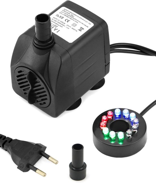 Indoor Fonteinpomp met LED Verlichting - 800L/H - 4 wisselende kleuren