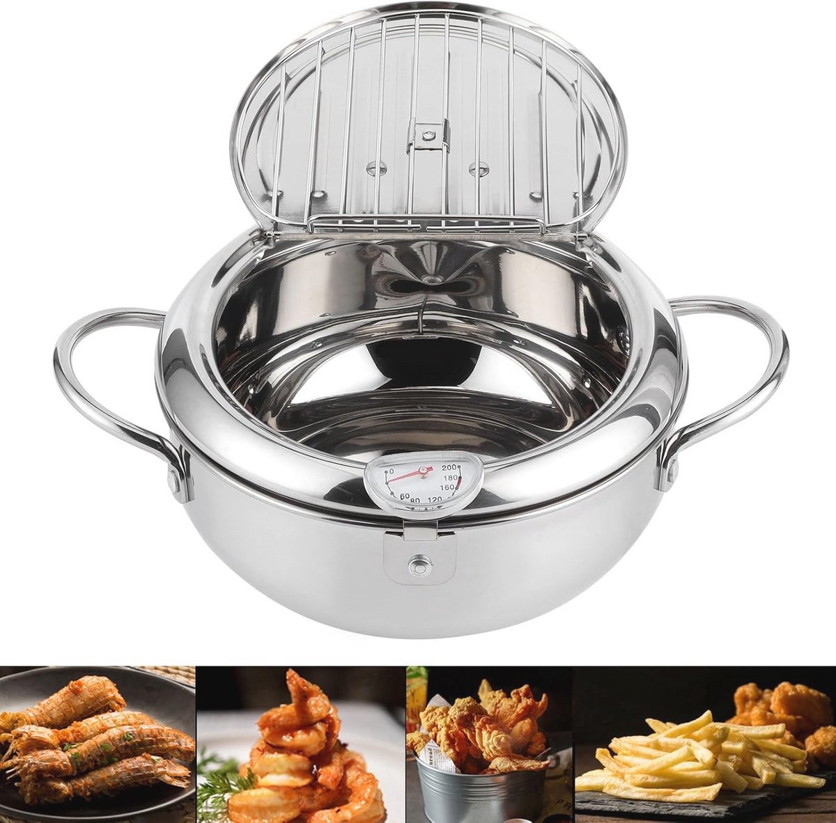 Mini Frituurpan in Japanse Stijl met Thermometer - Roestvrij Staal voor Inductiekookplaten en Gasfornuizen
