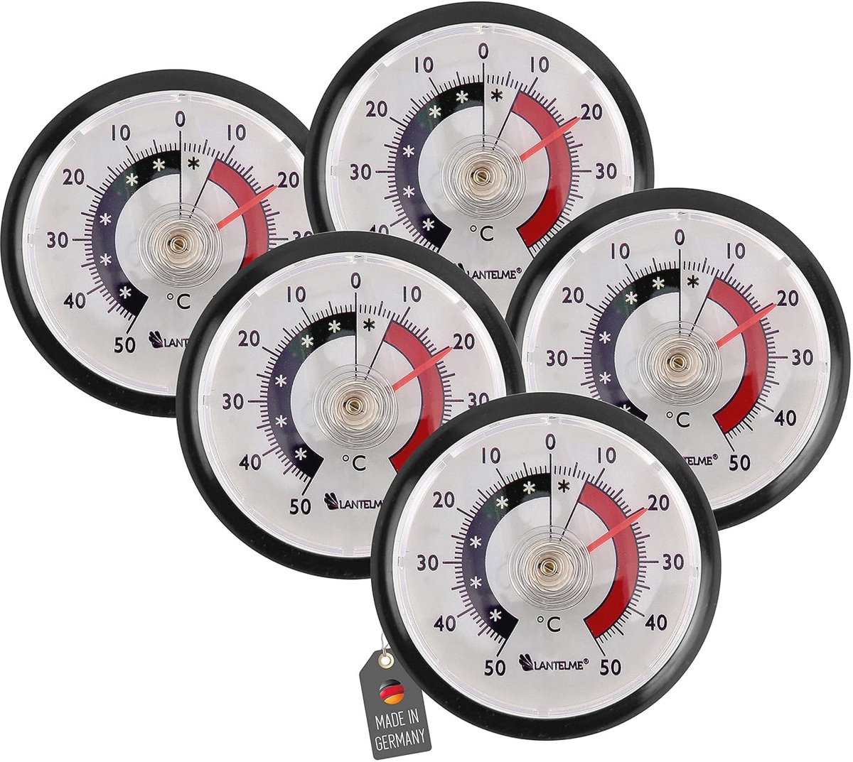 Set van 5 Zelfklevende Koelkastthermometers voor Koelkast, Vriezer, Wijnkoelkast en Minibar - Analoog, Zwart