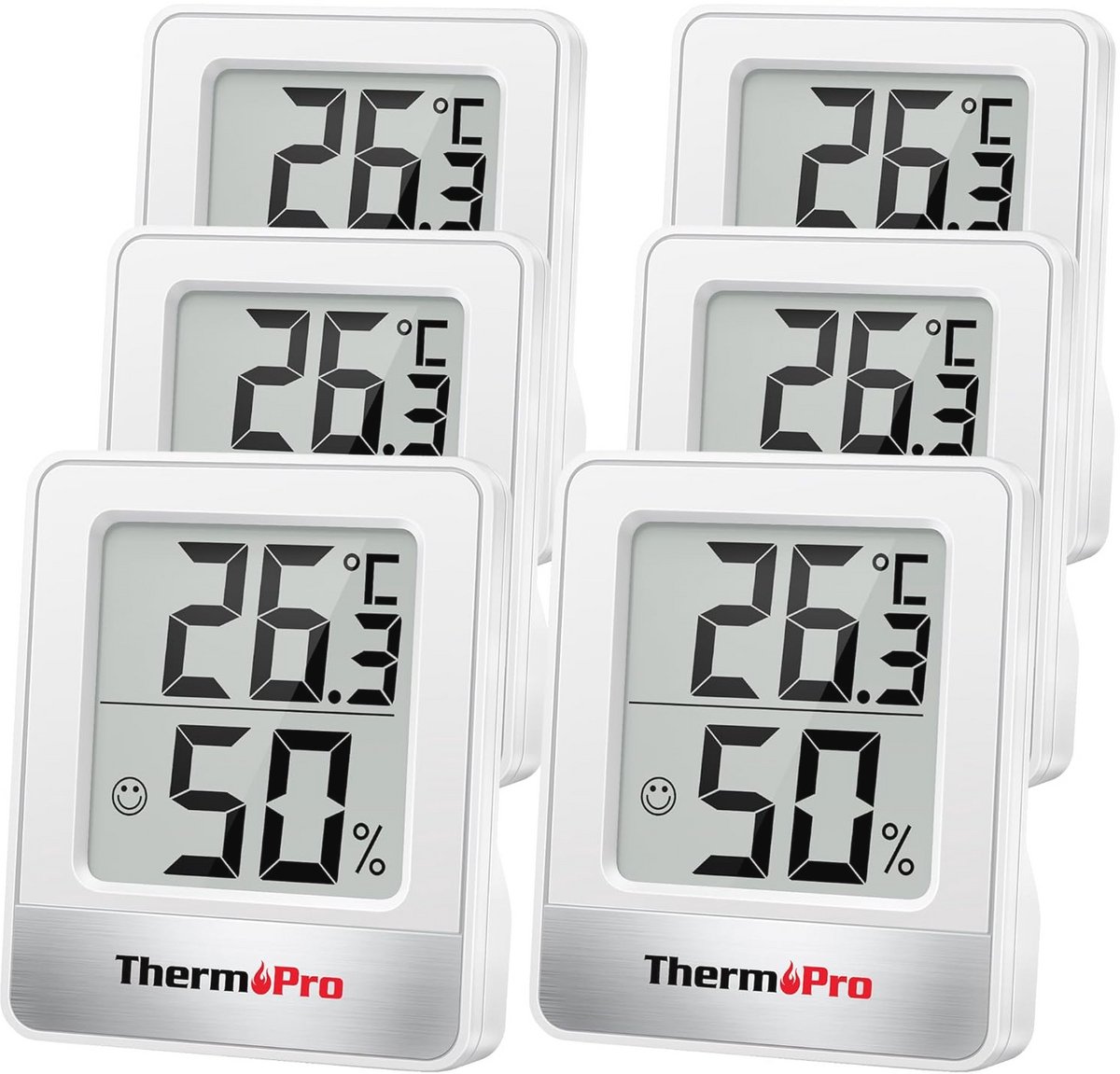 Digitale Mini Thermo-Hygrometer met Smiley Indicator voor Binnen en Buiten - 6 Stuks