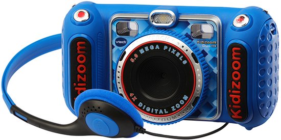 Blauwe kindercamera met koptelefoon, 5.0 megapixel, 4x digitale zoom.