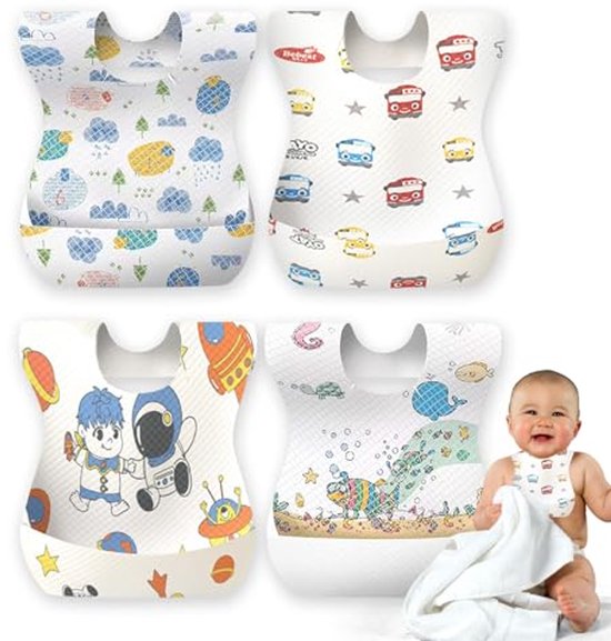 Ponette - Verpakking met 50 stuks wegwerpslabbetjes, waterdichte slabbetjes, wegwerpslabbetjes, reisslabbetjes, slabbetjes om te dragen en weg te gooien, Spaans merk, Wit, One size