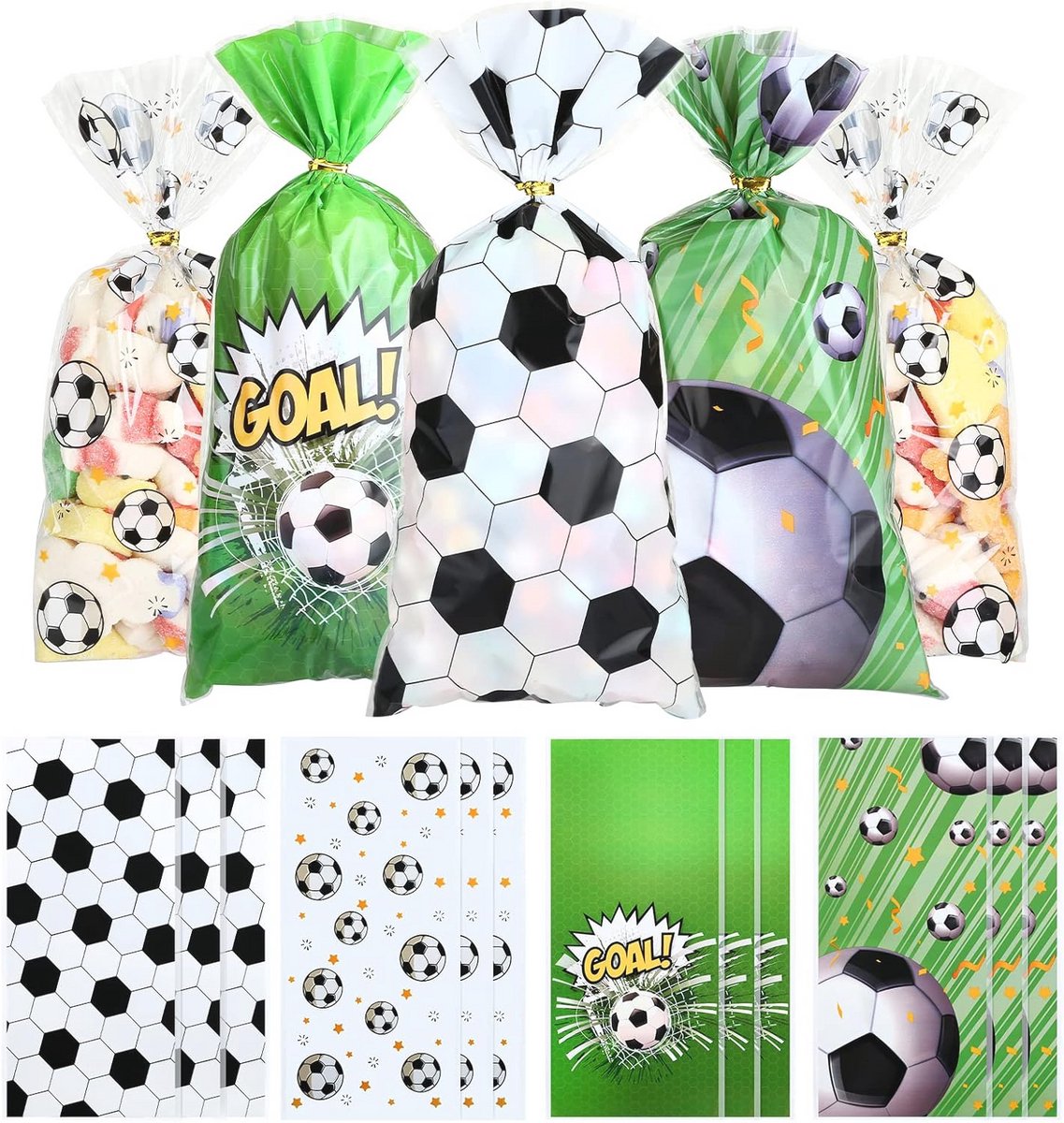 Transparante Cellofaanzakjes voor Verjaardagen en Feesten - 100 Stuks Voetbal Motief