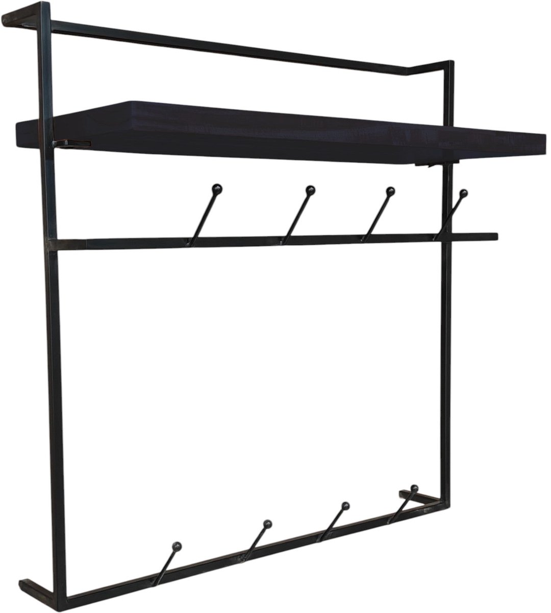 Kapstok Hugo 80cm wandplank met 10 haken zwart duurzaam mangohout