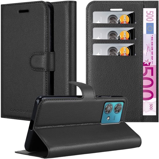 Cadorabo Hoesje geschikt voor Motorola Edge 40 Neo in PHANTOM ZWART - Beschermhoes met magnetische sluiting, standfunctie en kaartvakje Book Case Cover Etui