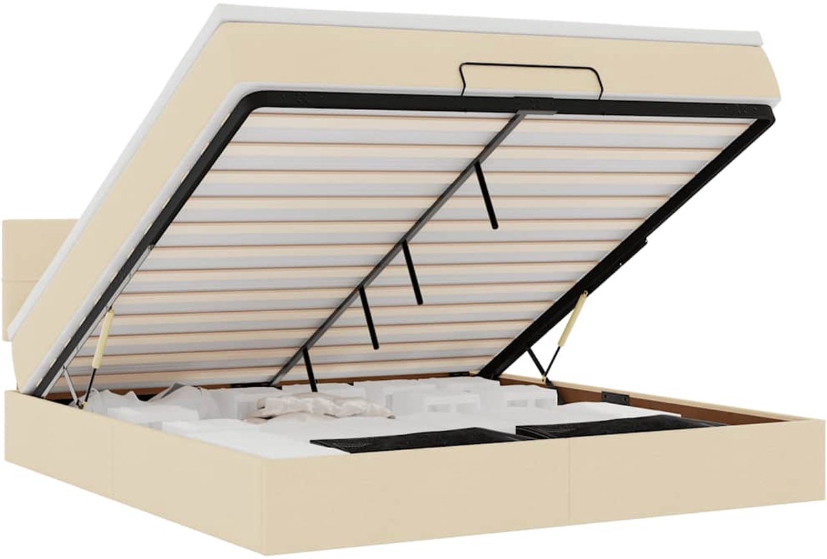vidaXL - Ottoman - bed - met - matras - en - LED's - 160x200cm - stof - crèmekleurig