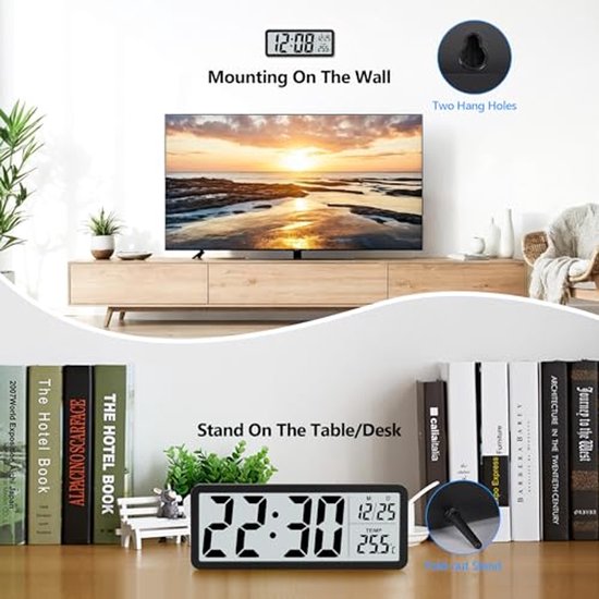 Sukeen Wandklok, Grote Digitale Wandklok met Afstandsbediening, 40,6 cm LED Groot Display Tellen Op & Neer, 10-Level Dimmen, Wekker met Dag/Datum/Temperatuur voor Thuis, Sportschool, Kantoor