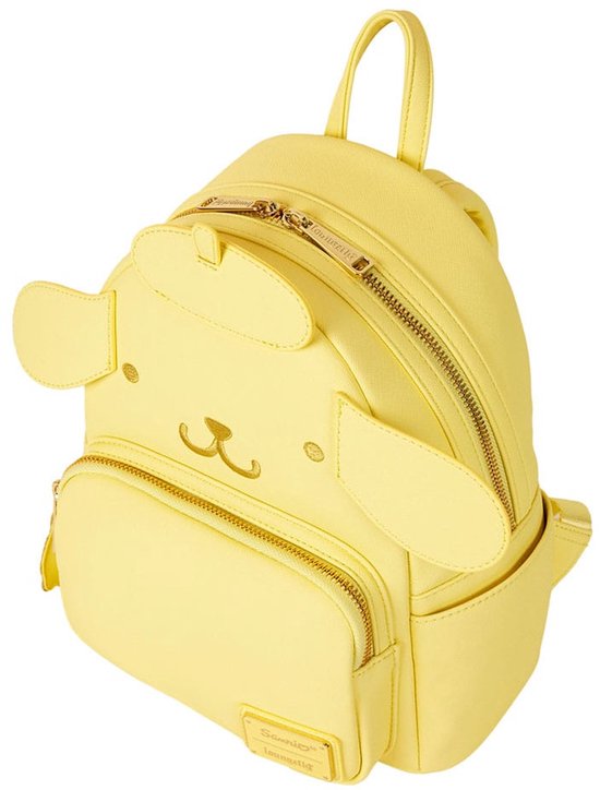 Gele mini-rugzak met Pompompurin gezicht, oren en gouden rits.