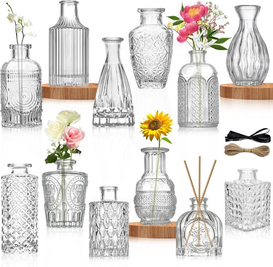 Set de 12 Mini Vases en Verres - Décoration de table Vintage - Pour Fleurs