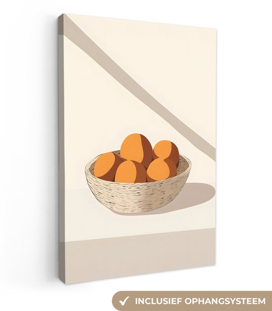Tableau sur toile 80x120 cm - Décoration murale exclusive Panier de fruits - Style minimaliste - Oranje - Décoration murale salon - Décoration chambre - Accessoires de décoration - Peintures sur toile