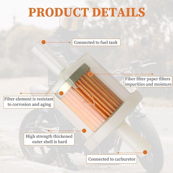 Brandstoffilter, benzinefilter, 8 mm, universele benzine-vloeistoffilter, herbruikbaar brandstoffilter met hoge dichtheid, voor motorfiets, grasmaaier, scooter, bromfiets, 2 stuks van Merkloos	 — afbeelding 3
