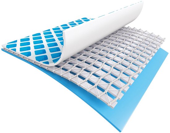 Gedetailleerde weergave van de gelaagde wand van het Intex zwembad met blauwe patronen.