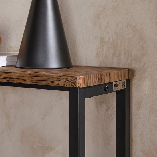 SoBuy Consoletafel Bijzettafel Haltafel – Natuur/Zwart 120x20x80cm, FSB19-XL-N – Smal Design, Ruimtebesparend, Hout/Metaal