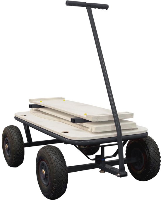 Houten bolderkar - Strandkar luchtbanden - Uitjes organiseren - Hoge draagkracht - 97 x 61 x 94.5 cm - Antraciet van Houten — afbeelding 3