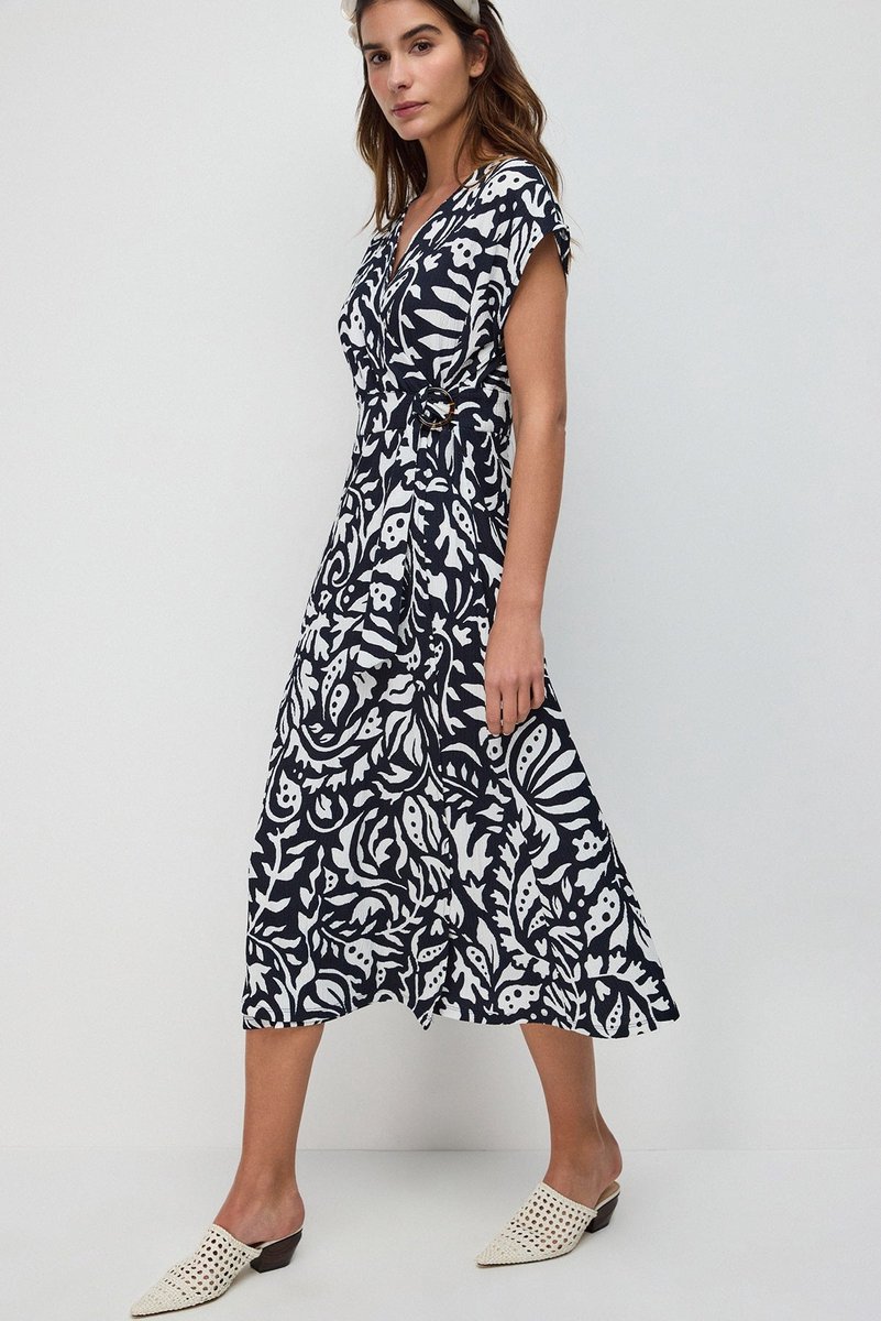 Robe portefeuille mi-longue à motifs