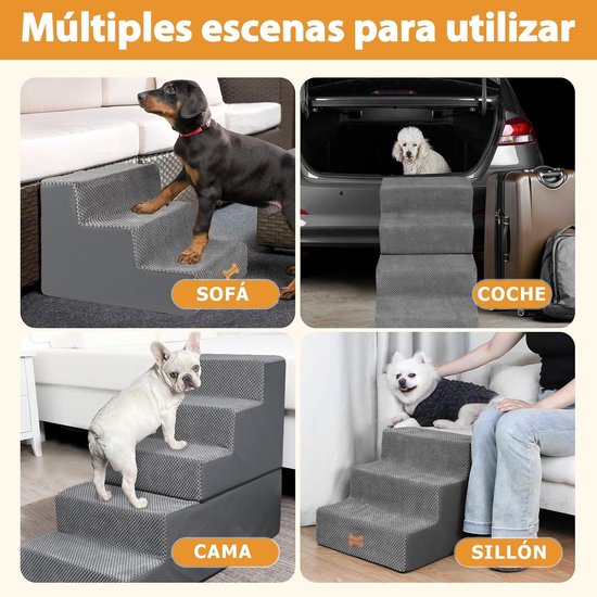 Nepfaivy Hondentrap voor bed - antislip huisdiertrap voor kleine honden en katten, 3-traps hondenoprit voor bank met schuim van hoge dichtheid en afneembare hoes