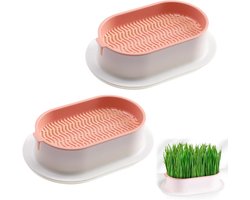 Cat Grass Germination Bowls for Planting - Set of 2 Grass Trays for Cat Owners - Soil-free Seed Germination Cat Grass Growing Bowls for Home and Office Use