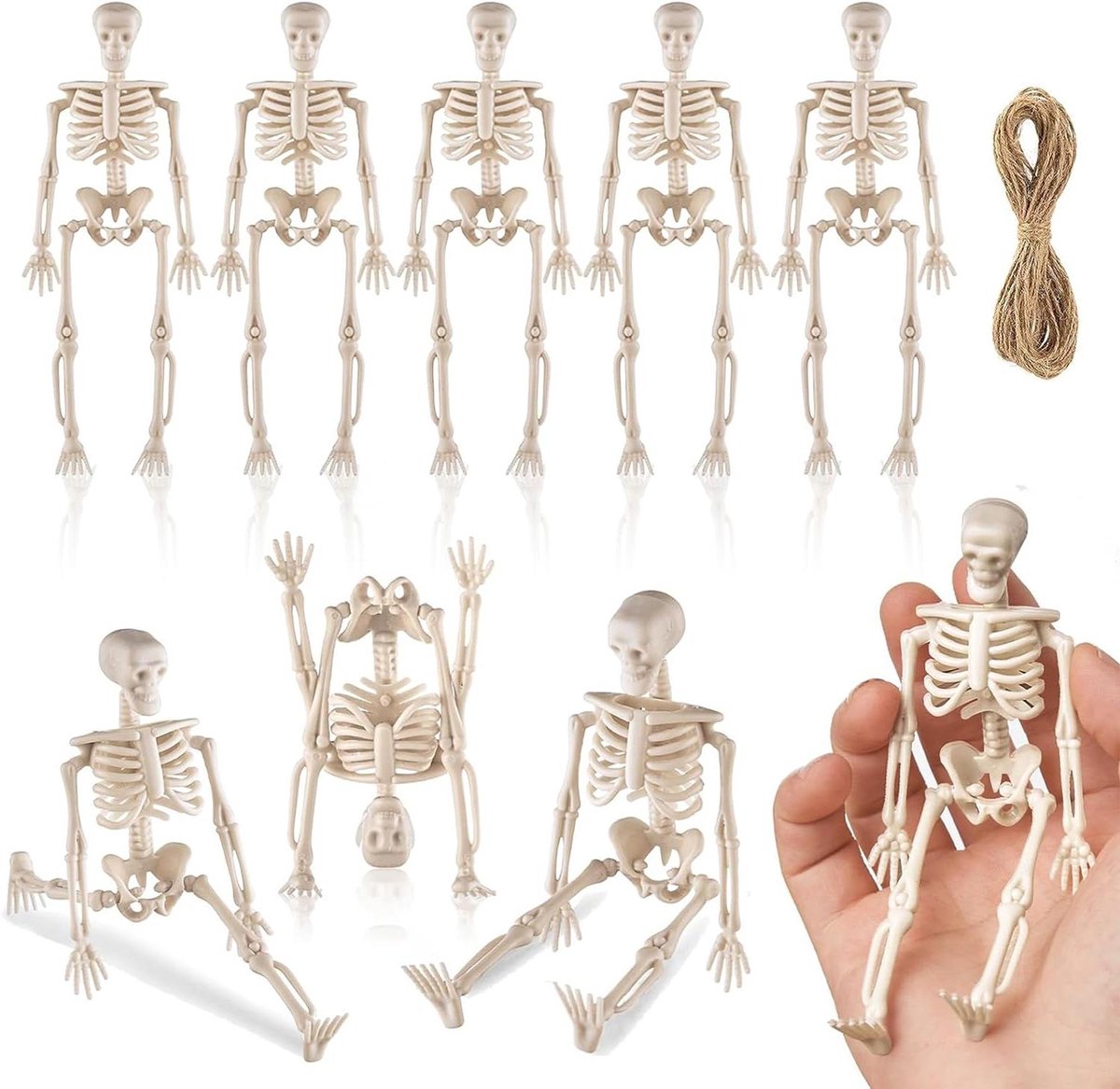 8 stuks Halloween mini skeletfiguren 15 cm - poseerbare plastic skeletten voor griezelige huisdecoratie -voor spookhuisdecoraties en feestgeschenken