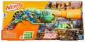 Doos van Nerf Zombie Driller speelgoedblaster met 16 pijltjes, afneembare scope en artwork van zombies.