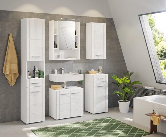 Linie Curvo Zwevende Wastafelonderkast 60 X 46 Cm Hoogglans Wit 2 Lades Vert Sym Groef 207307
