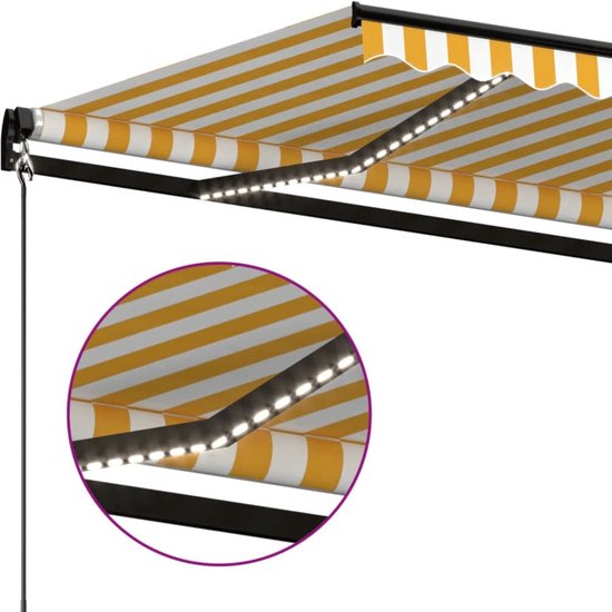 Luifel handmatig uittrekbaar met LED 3x2,5 m geel en wit kopen Luifel handmatig uittrekbaar met LED 3x2,5 m geel en wit kopen