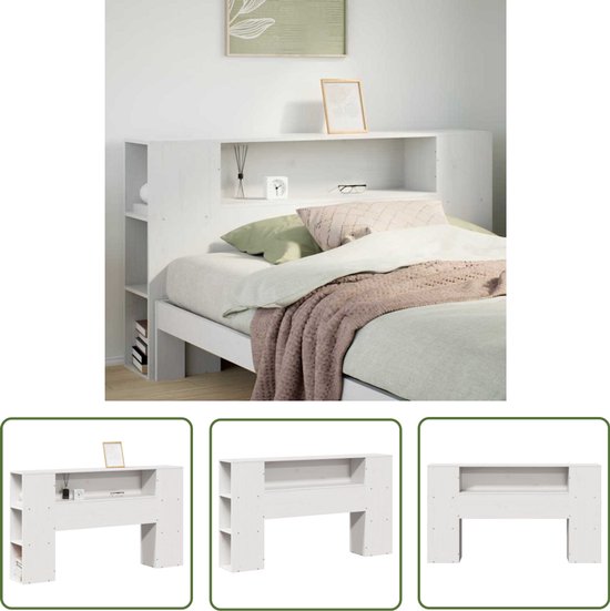 Tête de lit avec rangement The Living Store 150 cm en pin massif blanc - Tête de lit - Tête de lit en bois - Bois de pin Massief - Tête de lit avec rangement - Tête de lit Wit