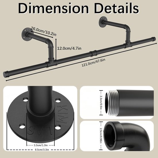Kapstok Muur Yawinhe Industriële Pijp Kledingstangen 2-Pack – 121 Cm Wandrek, Ruimtebesparend, Zwart Kledingrek Voor Kleine Kamers Kapstok Muur Yawinhe Industriële Pijp Kledingstangen 2-Pack – 121 Cm Wandrek, Ruimtebesparend, Zwart Kledingrek Voor Kleine Kamers