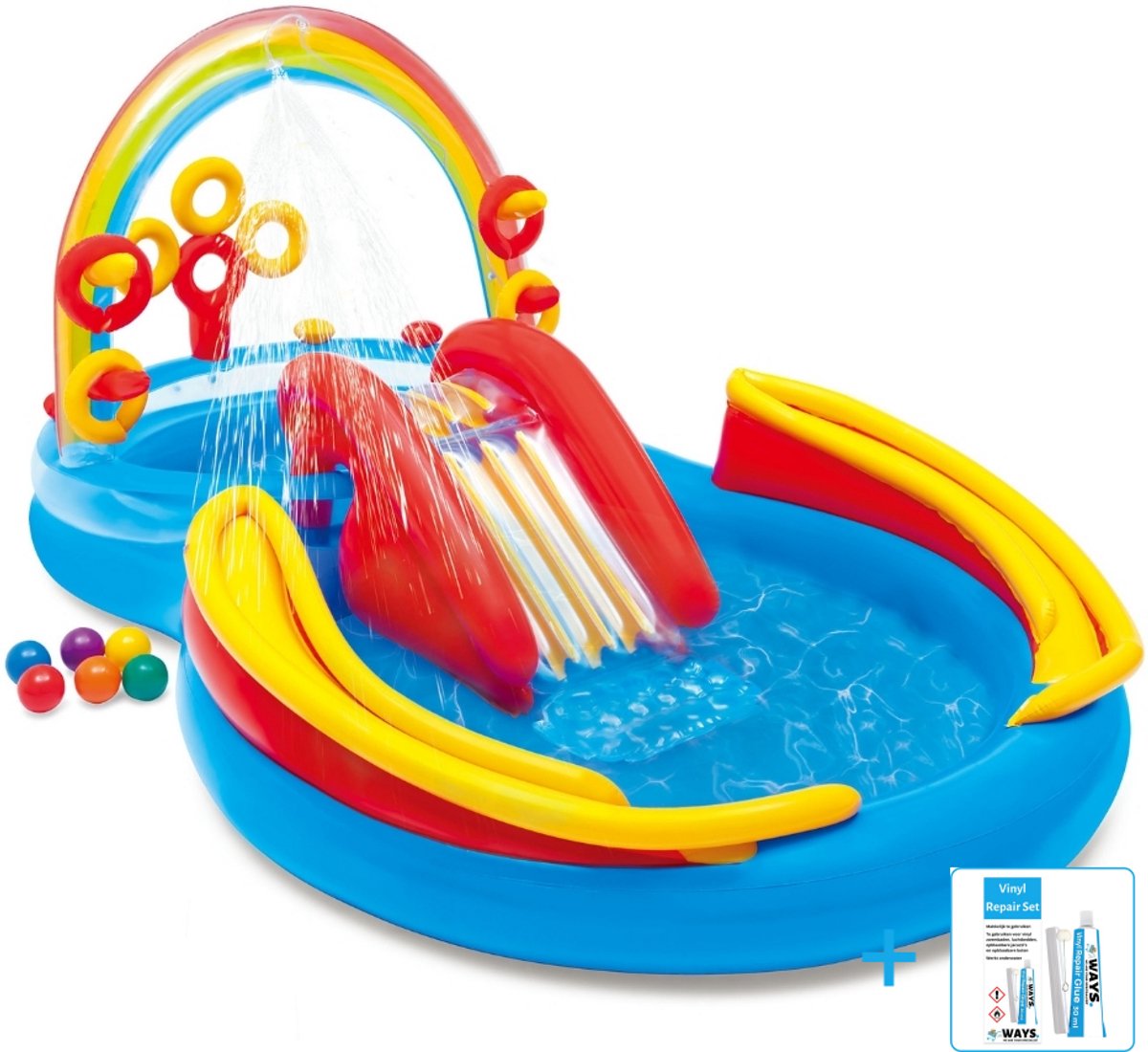 Intex - Opblaaszwembad - Rainbow Ring Play Center - Vanaf 2 jaar - Kinderspeelparadijs - 297 x 193 x 135 cm inclusief reparatiesetje