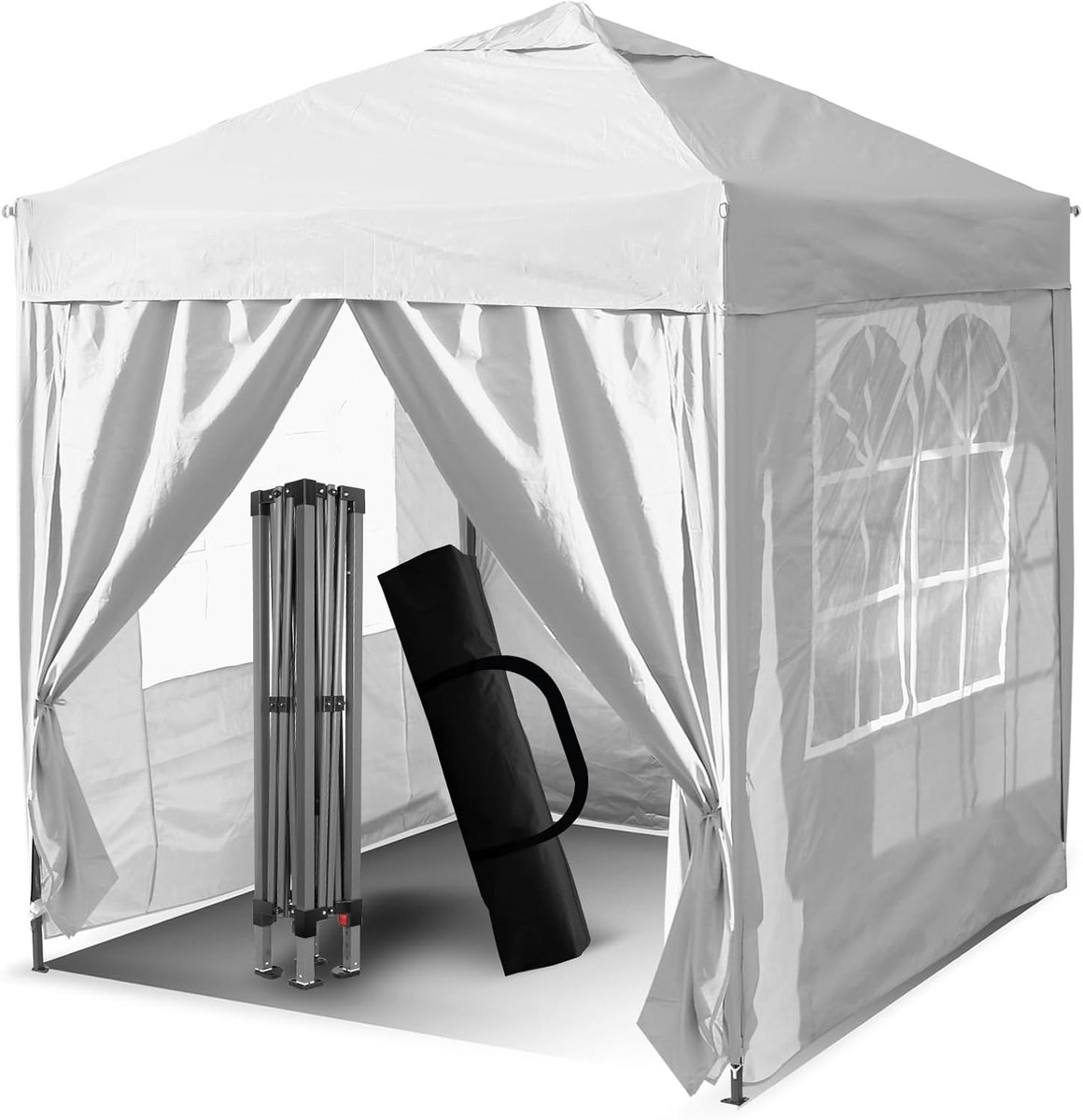 Tuinhuisje - Paviljoen - Gazebo - Pop-up Kliksysteem - met Afneembare Zijwanden - Stevig Frame - Weerbestendige Bescherming - voor Tuin - Buitenevenementen - Feesten - Markten - 210D Oxford-stof - Gelegeerd Staal Frame - 3 x 3 m - Wit