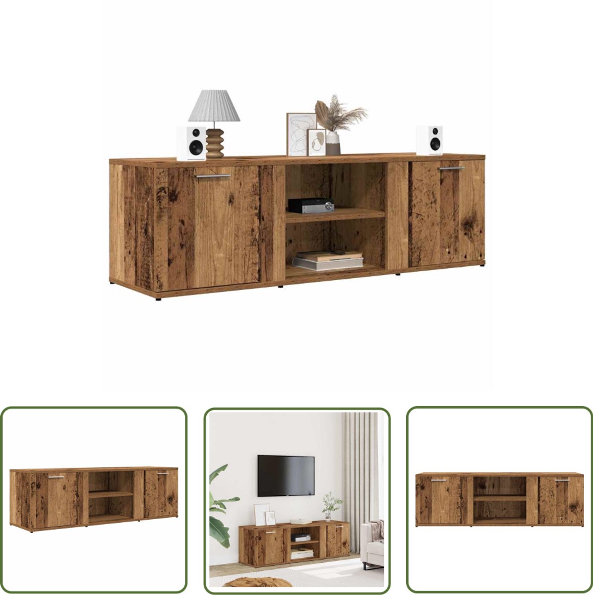 The Living Store Tv-meubel 120x34x37 cm bewerkt hout oud houtkleurig - Tv Meubel - Houten Tv Kast - Salontafel - Entertainment Center - Opslagoplossing