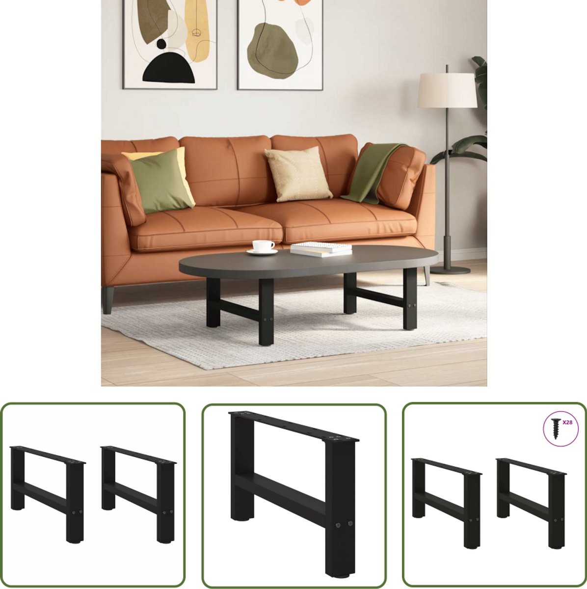 Patas Para Mesa De Centro En Forma De T  2 Unidades , Color Negro, 28 X 25 X 42 43 Cm Acero 97699021