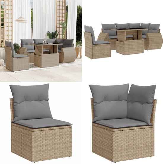 vidaXL - 6 pièces - Ensemble de salon - avec - coussins - poly - rotin - beige