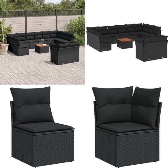 vidaXL-13-delige-Loungeset-met-kussens-poly-rattan-zwart