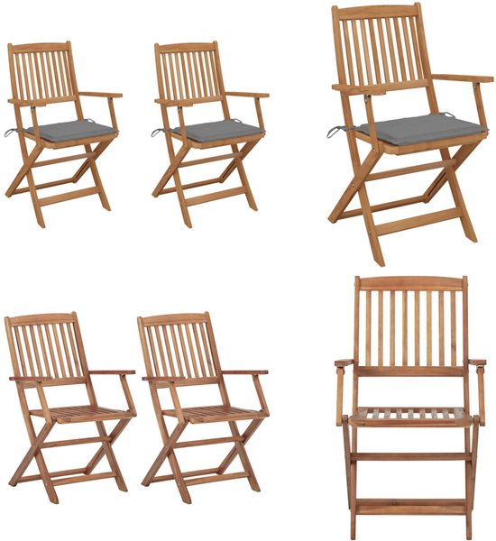 vidaXL Chaises de jardin 2 pcs pliantes avec coussins Bois d'acacia massif - Chaise de jardin - Chaises de jardin - Chaise de Jardin - Chaises de Jardin