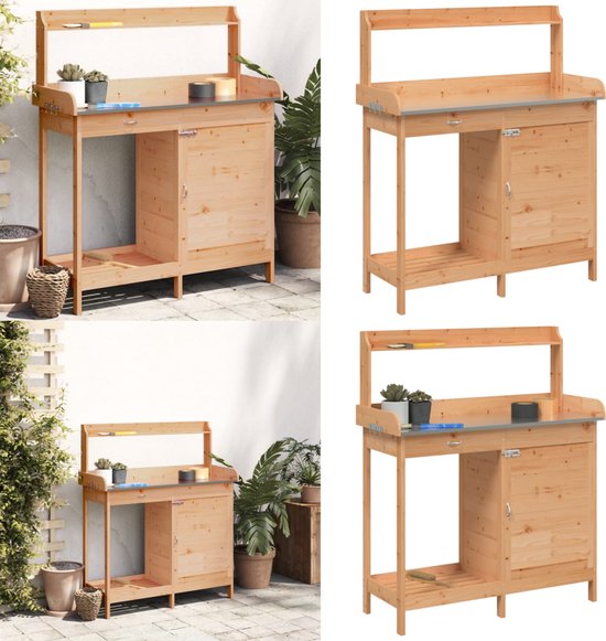 vidaXL Table de rempotage avec armoire 110,5 x 45 x 124,5 cm Bois de pin massif Marron - Table de rempotage - Tables de remportage - Table de jardin - Table de rempotage