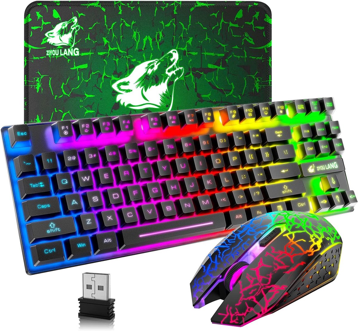 Draadloze Gaming Muis en Toetsenbordcombinatie met RGB Achtergrondverlichting en Oplaadbare Batterij