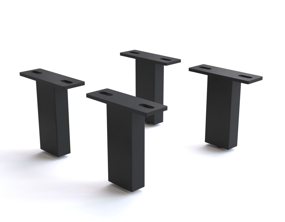 Poot vierkant metaal zwart 12,5 cm voor alle soorten meubels (set van 4)
