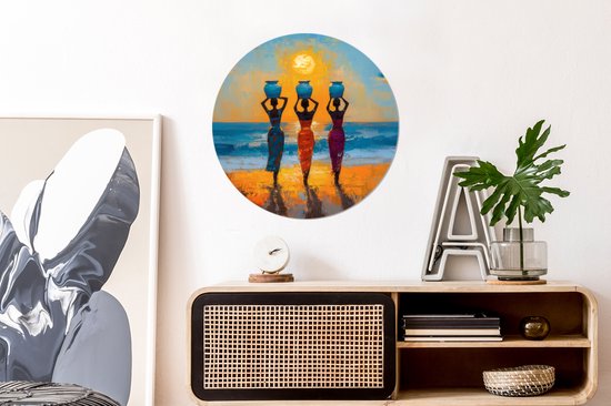 Cercle mural - Cercle mural - Cercle mural - Femmes - Plage - Coucher de soleil - Aluminium - Dibond - 60 x 60 cm - Intérieur et extérieur