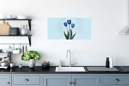 Muurstickers - Sticker Folie - Tulpen - Blauw - Bladeren - 80x40 cm - Plakfolie - Muurstickers Kinderkamer - Zelfklevend Behang - Zelfklevend behangpapier - Stickerfolie